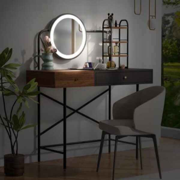 Makeup Vanity Desk With 3-Mode Lighted Mirror Wireless Charging Station , Vanity Table With Drawer 3 Open Shelves For Ample Storage Space - Image 4