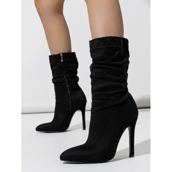 New Style Natural Wrinkle Stiletto Pointed Toe Fashion All-match Street Middle Boots - Image 5